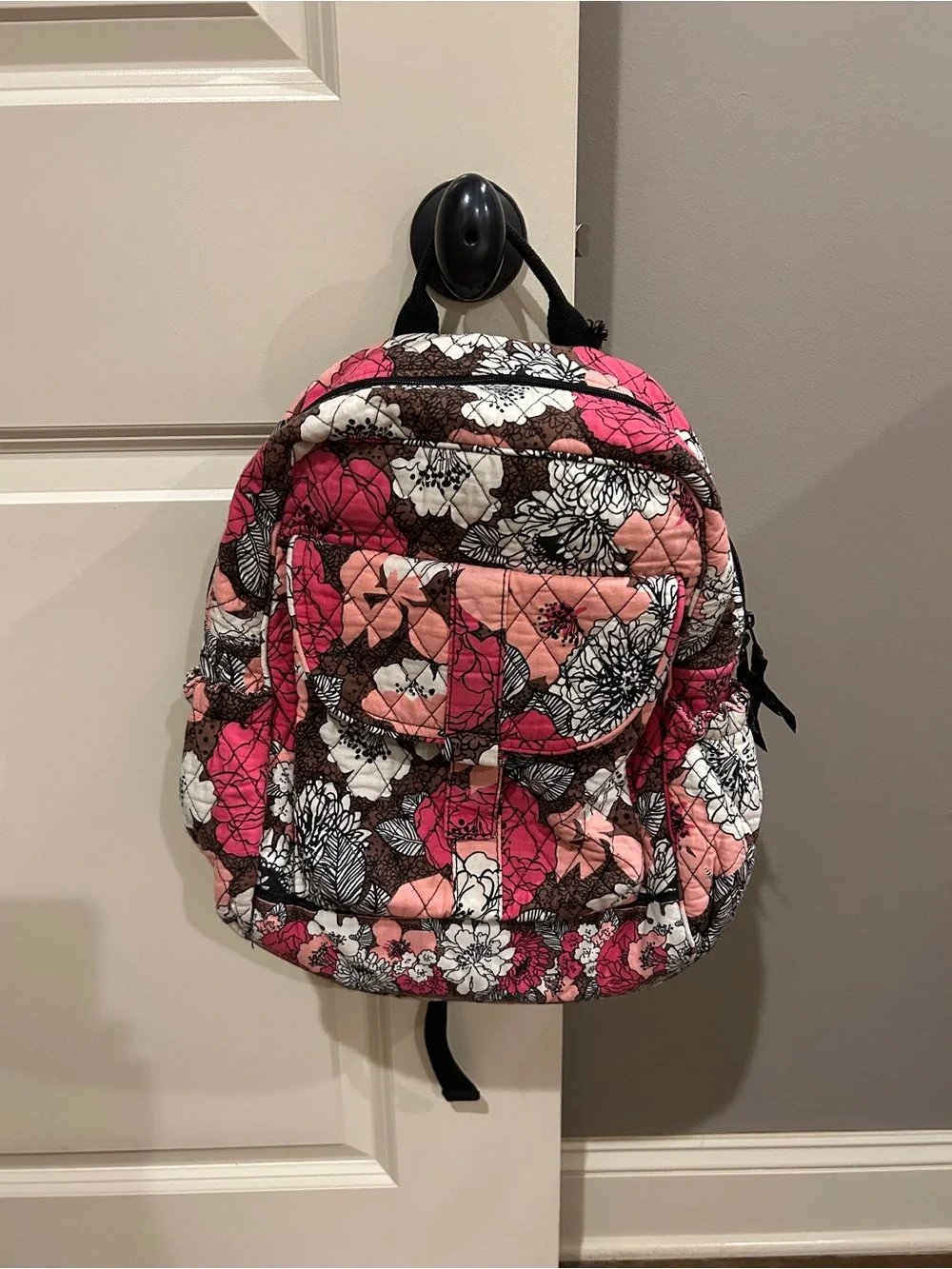 Vera Bradley Quilted Floral Backpack in Pink, White and Brown